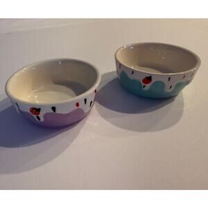 Set of 2 Ceramic Small Animal Food Bowls Ice Cream Sprinkle Pattern 3.5x1"